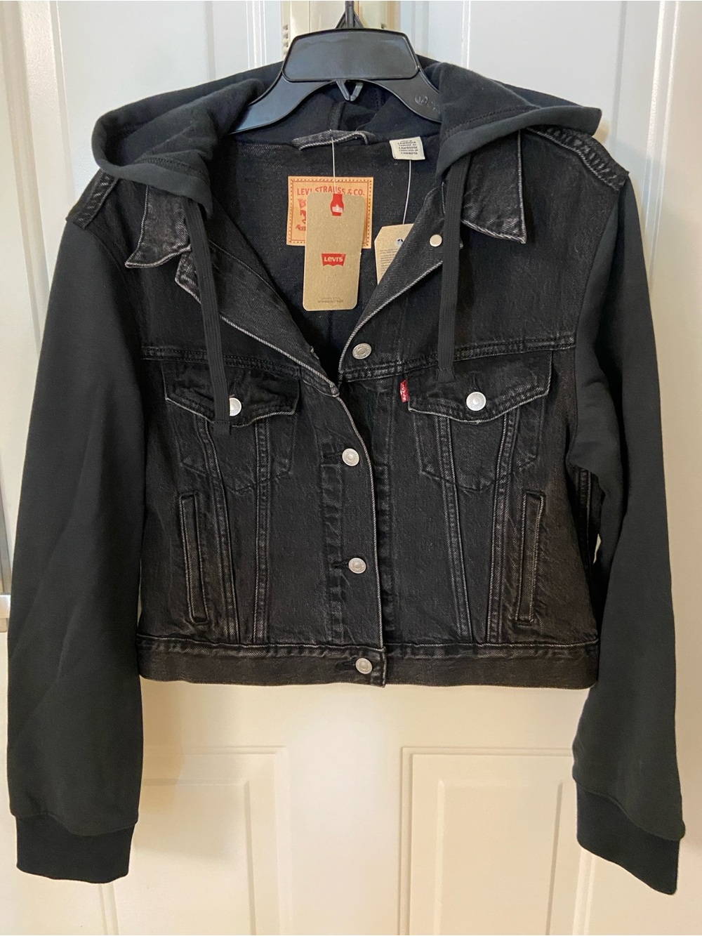 🖤Levi's Black Hooded Denim Jacket with Knit Sleeves🖤